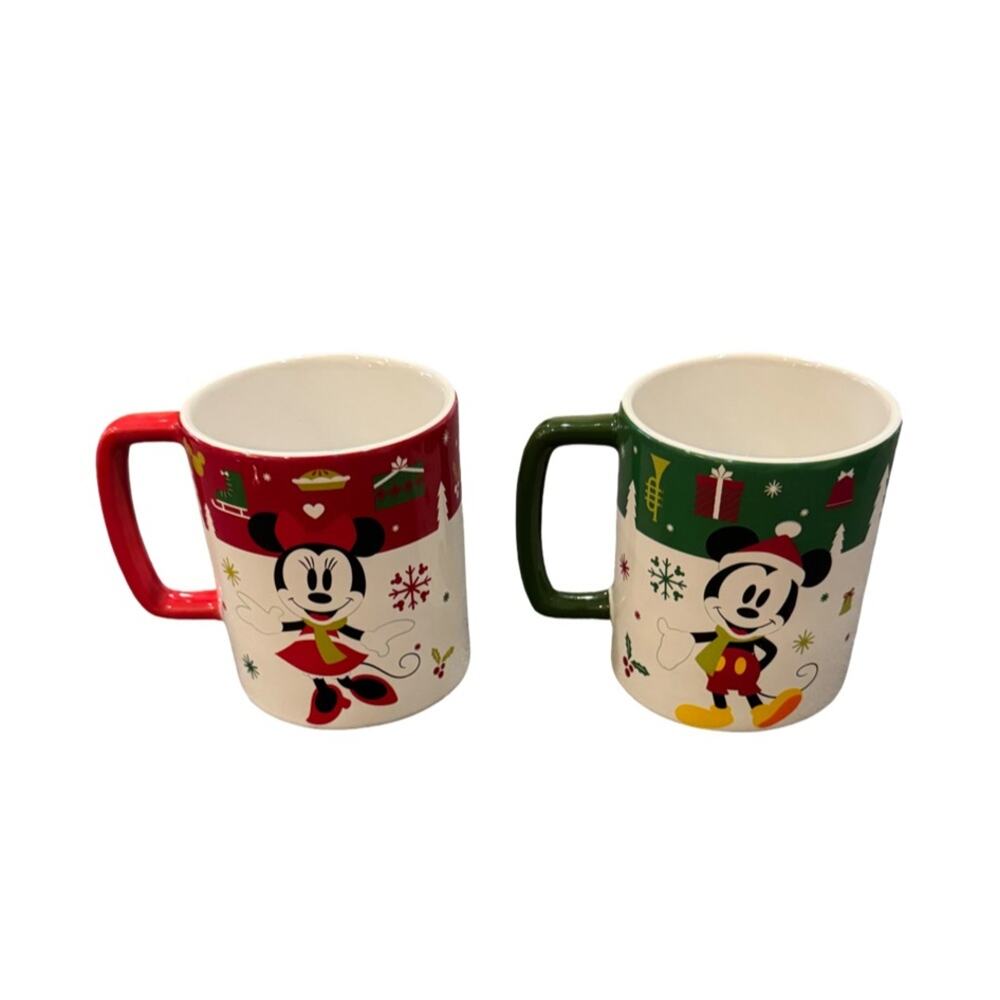 Disney Mickey Minnie Milk Cookie Mugs Set of 2 - Green and Red